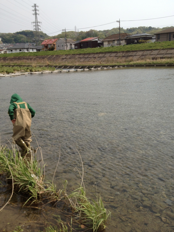 池の新メンバーが欲しい。ダボダボのウェーダーを履いた近所のおっさん（9歳）と、あさ川へスカウトしに行った。