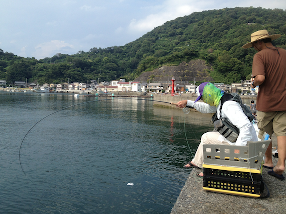 鹿児島のおじさんがかけた。さすがだ。あー、引く引く。突っ込む。かけた人にしか分からないこのビビビビ。＃６ロッドが根本から曲がる。うらやましー。 