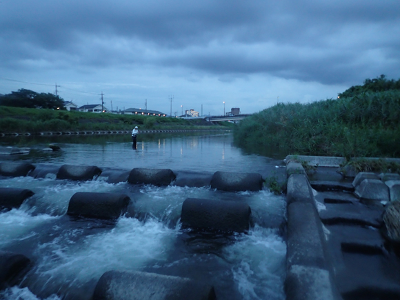 上流へ移動しようと思ったら、近所の厨坊がすでにいた。ちっ。釣れるかい？ 「ぬーん」。そうかそうか。